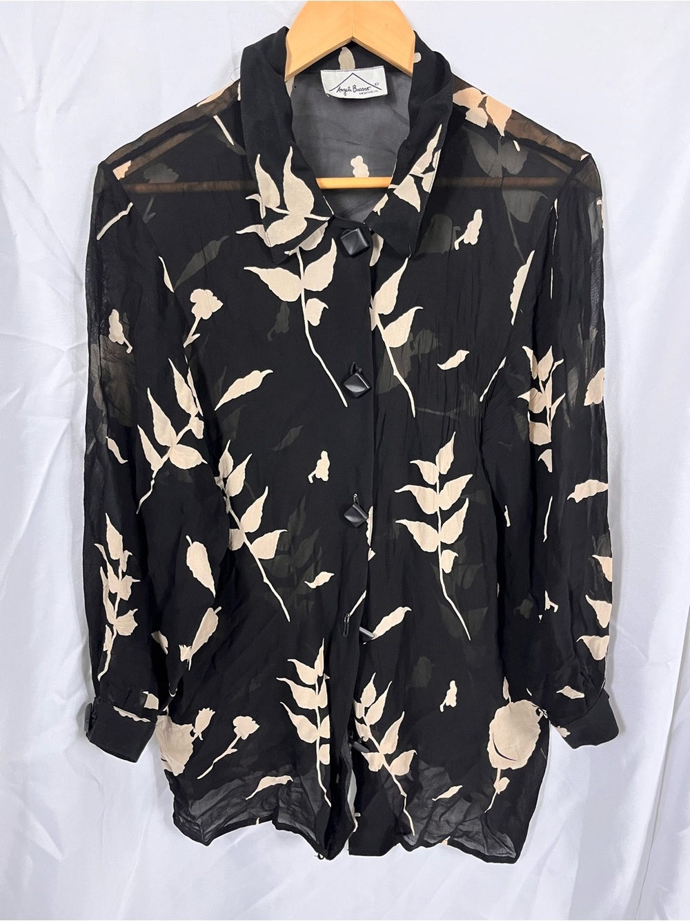 Angela Bucaro Black Sheer Floral Button-Up Blouse
